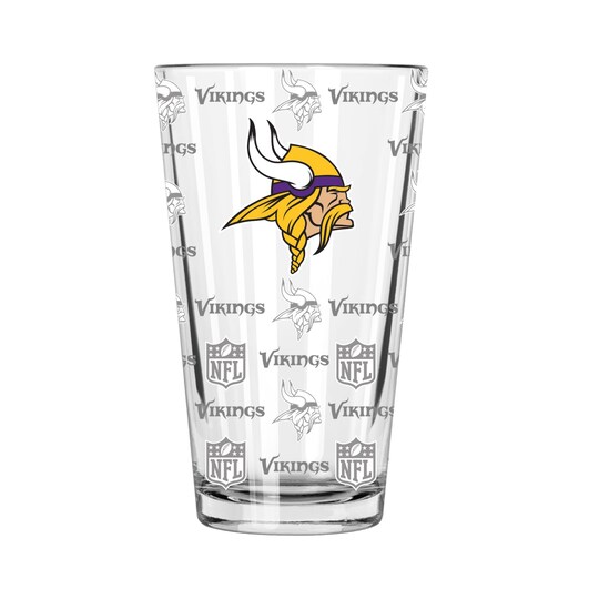 The Memory Company 5.75" Clear and Yellow NFL Minnesota Vikings Sandblasted Pint Glass 16 oz.
